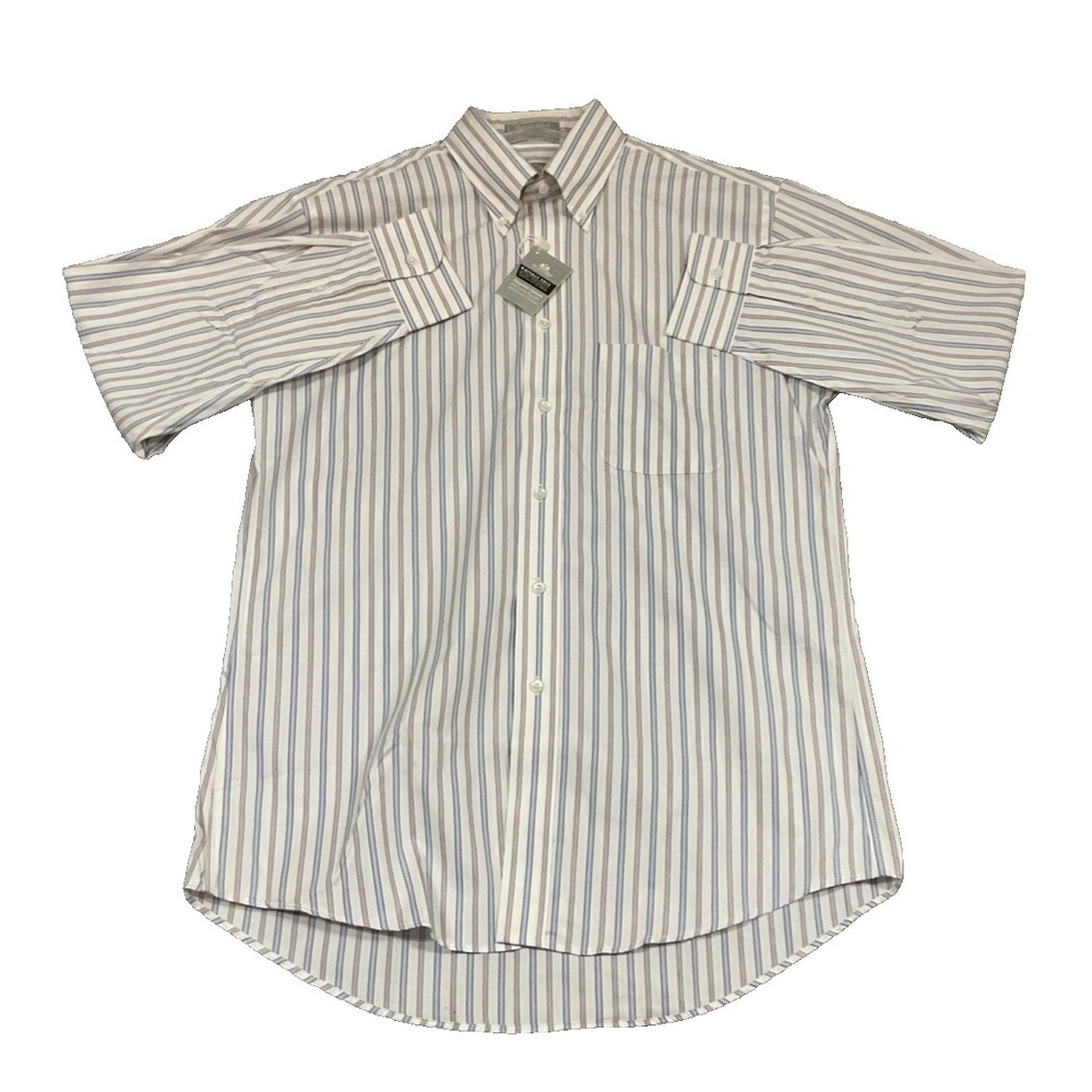 NWT Stafford Executive White/Blue Pinpoint Oxford Men's Preppy Dress Shirt 16 32